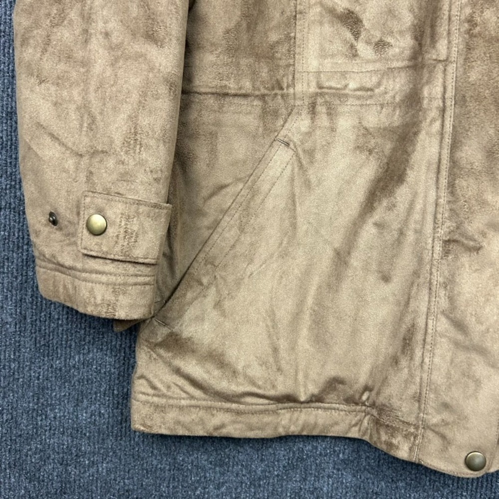 LL Bean Women's Small Faux Suede Hooded Jacket Brown Plush Full Zip Snaps - Picture 4 of 16